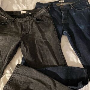 Men's Black and Blue Jeans Taylor stitch democratic 38 x 32 button fly 5 pocket